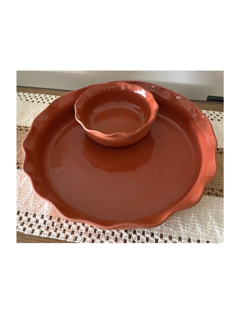 Crate & Barrel terracotta Veggie Chip Dip Bowl